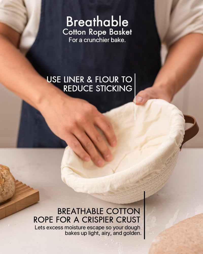 BARoyal Crispier Crust Cotton Rope Banneton Bread Proofing Basket Set, Oval & Round Bread Baskets with Liners & Covers for Artisan Bread Baking, Sourdough Bread Baking Supplies(Off White) - Image 2